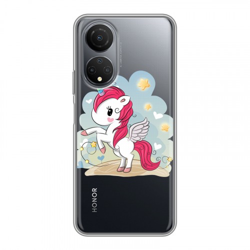 Полупрозрачный дизайнерский пластиковый чехол для Huawei Honor X7 Прозрачные лошади и единороги 