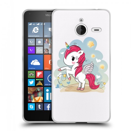 Полупрозрачный дизайнерский пластиковый чехол для Microsoft Lumia 640 XL Прозрачные лошади и единороги 