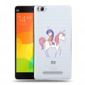 Полупрозрачный дизайнерский пластиковый чехол для Xiaomi Mi4i Прозрачные лошади и единороги 