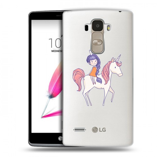 Полупрозрачный дизайнерский силиконовый чехол для LG G4 Stylus Прозрачные лошади и единороги 