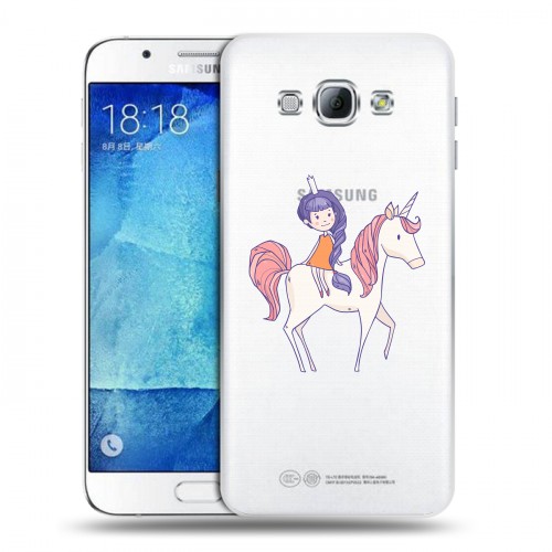 Полупрозрачный дизайнерский пластиковый чехол для Samsung Galaxy A8 Прозрачные лошади и единороги 