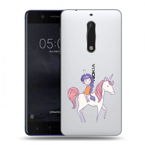 Полупрозрачный дизайнерский пластиковый чехол для Nokia 5 Прозрачные лошади и единороги 