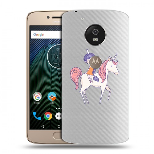 Полупрозрачный дизайнерский пластиковый чехол для Motorola Moto G5s Прозрачные лошади и единороги 