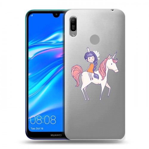 Полупрозрачный дизайнерский пластиковый чехол для Huawei Y6 (2019) Прозрачные лошади и единороги 