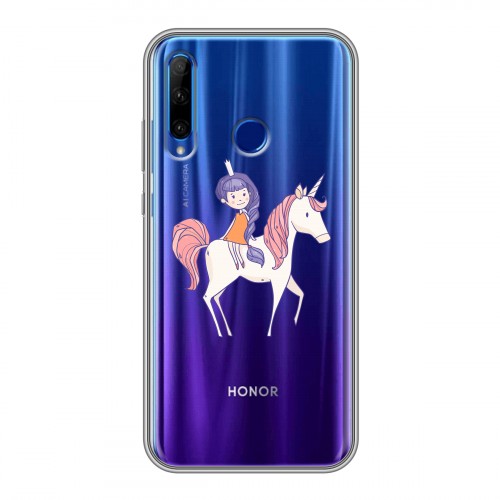 Полупрозрачный дизайнерский силиконовый чехол для Huawei Honor 10i Прозрачные лошади и единороги 