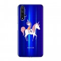 Полупрозрачный дизайнерский пластиковый чехол для Huawei Honor 20 Прозрачные лошади и единороги 