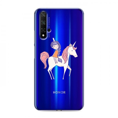 Полупрозрачный дизайнерский пластиковый чехол для Huawei Honor 20 Прозрачные лошади и единороги 