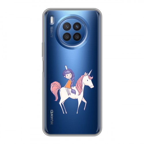 Полупрозрачный дизайнерский пластиковый чехол для Huawei Nova 8i Прозрачные лошади и единороги 