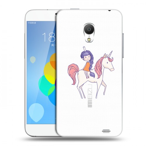 Полупрозрачный дизайнерский пластиковый чехол для  Meizu MX3 Прозрачные лошади и единороги 