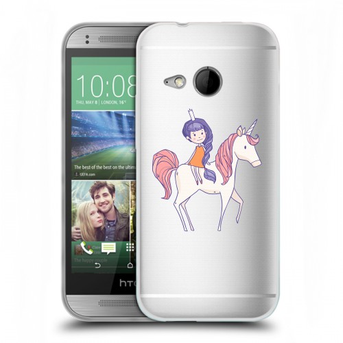 Полупрозрачный дизайнерский пластиковый чехол для HTC One mini 2 Прозрачные лошади и единороги 