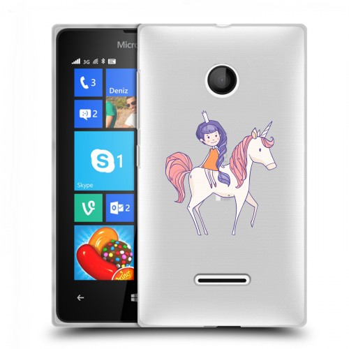 Полупрозрачный дизайнерский пластиковый чехол для Microsoft Lumia 435 Прозрачные лошади и единороги 