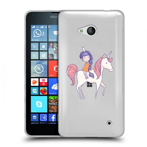 Полупрозрачный дизайнерский пластиковый чехол для Microsoft Lumia 640 Прозрачные лошади и единороги 