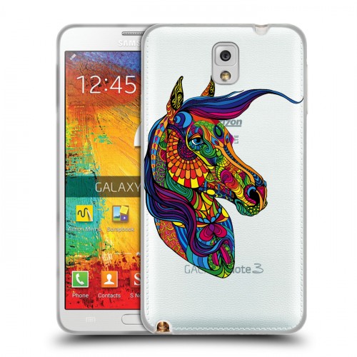 Полупрозрачный дизайнерский пластиковый чехол для Samsung Galaxy Note 3 Прозрачные лошади и единороги 