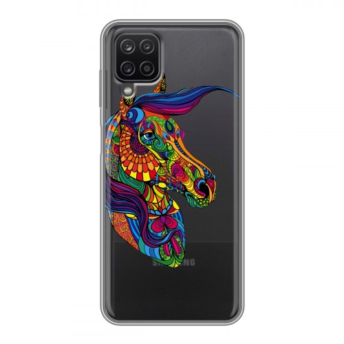Полупрозрачный дизайнерский силиконовый с усиленными углами чехол для Samsung Galaxy A12 Прозрачные лошади и единороги 