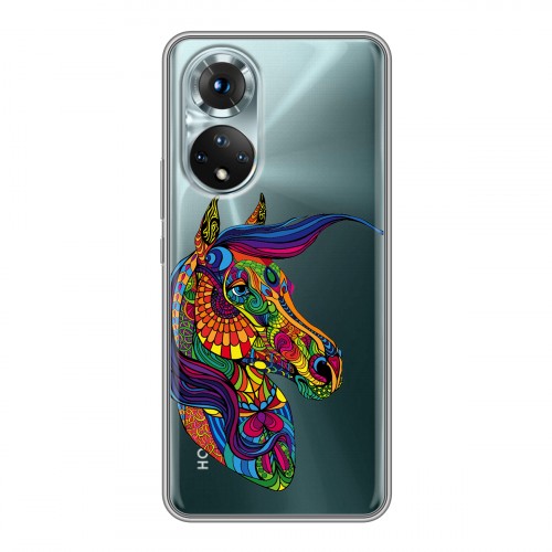 Полупрозрачный дизайнерский силиконовый с усиленными углами чехол для Huawei Honor 50 Прозрачные лошади и единороги 