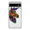 Полупрозрачный дизайнерский силиконовый чехол для Google Pixel 6a Прозрачные лошади и единороги 