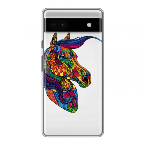 Полупрозрачный дизайнерский силиконовый с усиленными углами чехол для Google Pixel 6a Прозрачные лошади и единороги 