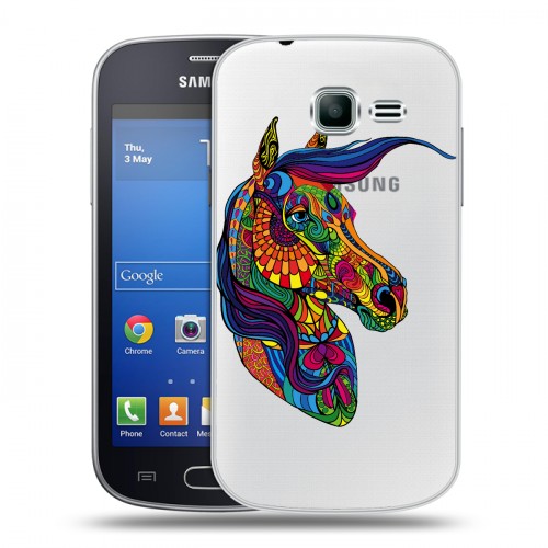 Полупрозрачный дизайнерский пластиковый чехол для Samsung Galaxy Trend Lite Прозрачные лошади и единороги 