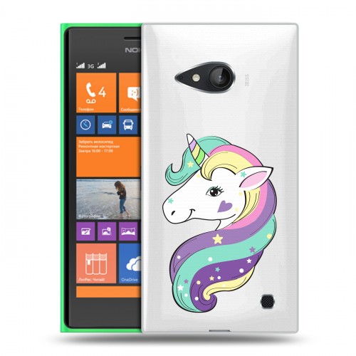 Полупрозрачный дизайнерский пластиковый чехол для Nokia Lumia 730/735 Единороги 