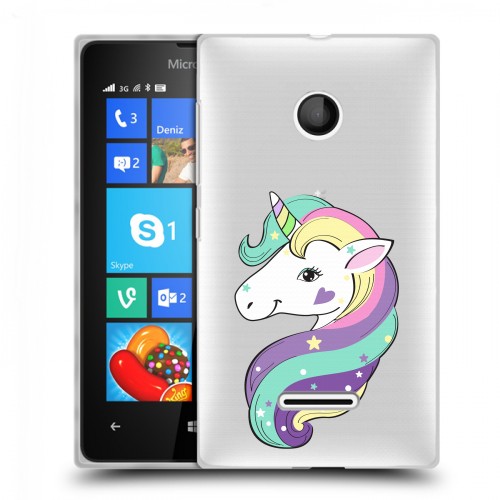 Полупрозрачный дизайнерский пластиковый чехол для Microsoft Lumia 435 Единороги 