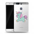 Полупрозрачный дизайнерский пластиковый чехол для Huawei P9 Plus Прозрачные лошади и единороги 