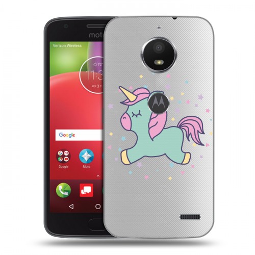 Полупрозрачный дизайнерский пластиковый чехол для Motorola Moto E4 Прозрачные лошади и единороги 
