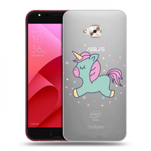 Полупрозрачный дизайнерский пластиковый чехол для ASUS ZenFone 4 Selfie Pro Прозрачные лошади и единороги 