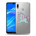 Полупрозрачный дизайнерский пластиковый чехол для Huawei Y6 (2019) Прозрачные лошади и единороги 