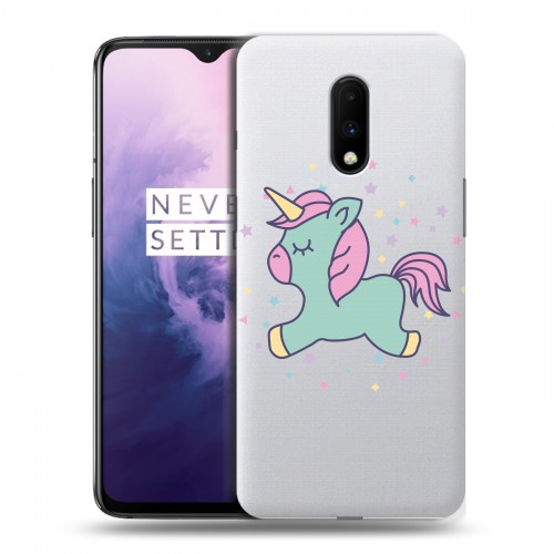 Полупрозрачный дизайнерский пластиковый чехол для OnePlus 7 Прозрачные лошади и единороги 