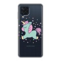 Полупрозрачный дизайнерский силиконовый чехол для Samsung Galaxy A22 Прозрачные лошади и единороги 