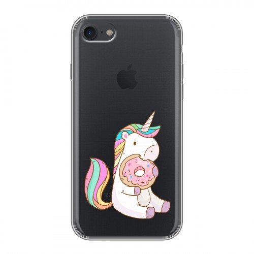 Полупрозрачный дизайнерский силиконовый чехол для Iphone 7 Единорог и пончик