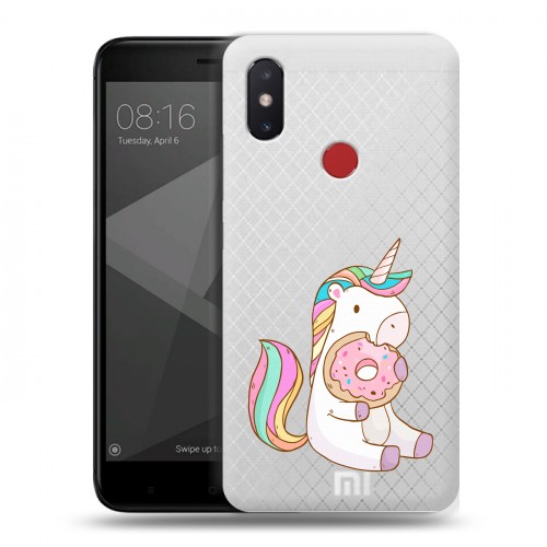 Полупрозрачный дизайнерский пластиковый чехол для Xiaomi Mi8 SE Единорог и пончик