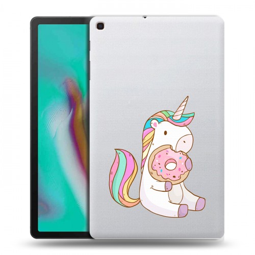 Полупрозрачный дизайнерский силиконовый чехол для Samsung Galaxy Tab A 10.1 (2019) Единорог и пончик