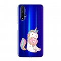 Полупрозрачный дизайнерский пластиковый чехол для Huawei Honor 20 Единорог и пончик