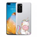 Полупрозрачный дизайнерский пластиковый чехол для Huawei P40 Единорог и пончик