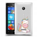 Полупрозрачный дизайнерский пластиковый чехол для Microsoft Lumia 435 Единорог и пончик