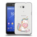 Полупрозрачный дизайнерский пластиковый чехол для Sony Xperia E4g Единорог и пончик