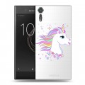 Полупрозрачный дизайнерский пластиковый чехол для Sony Xperia XZs Прозрачные лошади и единороги 