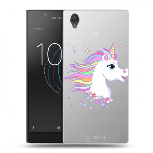 Полупрозрачный дизайнерский пластиковый чехол для Sony Xperia L1 Прозрачные лошади и единороги 