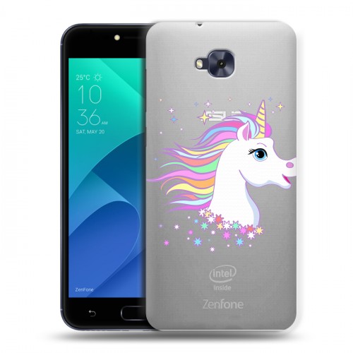 Полупрозрачный дизайнерский пластиковый чехол для ASUS ZenFone 4 Selfie Прозрачные лошади и единороги 