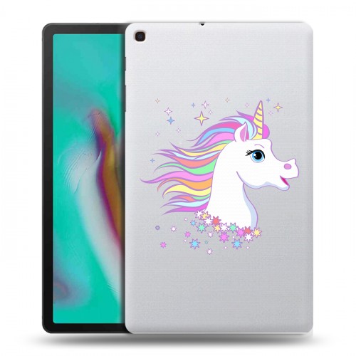 Полупрозрачный дизайнерский пластиковый чехол для Samsung Galaxy Tab A 10.1 (2019) Прозрачные лошади и единороги 