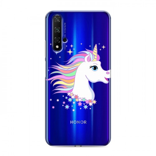 Полупрозрачный дизайнерский пластиковый чехол для Huawei Honor 20 Прозрачные лошади и единороги 