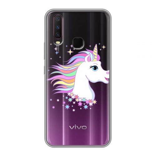 Полупрозрачный дизайнерский силиконовый чехол для Vivo Y17 Прозрачные лошади и единороги 