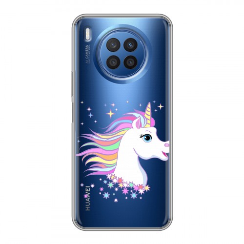 Полупрозрачный дизайнерский силиконовый чехол для Huawei Nova 8i Прозрачные лошади и единороги 
