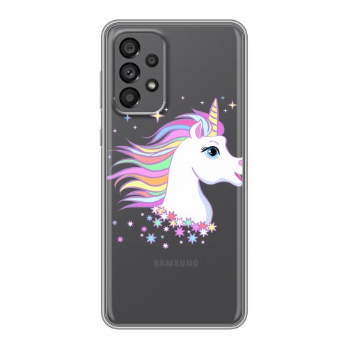 Полупрозрачный дизайнерский силиконовый чехол для Samsung Galaxy A73 5G Прозрачные лошади и единороги 