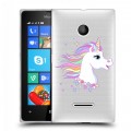 Полупрозрачный дизайнерский пластиковый чехол для Microsoft Lumia 435 Прозрачные лошади и единороги 