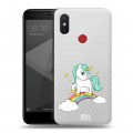 Полупрозрачный дизайнерский силиконовый чехол для Xiaomi Mi8 SE Радуга и единорог