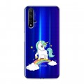 Полупрозрачный дизайнерский пластиковый чехол для Huawei Honor 20 Радуга и единорог