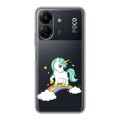 Полупрозрачный дизайнерский пластиковый чехол для Xiaomi Poco C65 Радуга и единорог