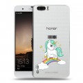 Полупрозрачный дизайнерский пластиковый чехол для Huawei Honor 6 Plus Радуга и единорог